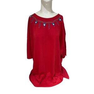 Vtg 90s NWT Tunic Top Embroidered Neckline Casual‎ Comfy Red Oversized Size 24W